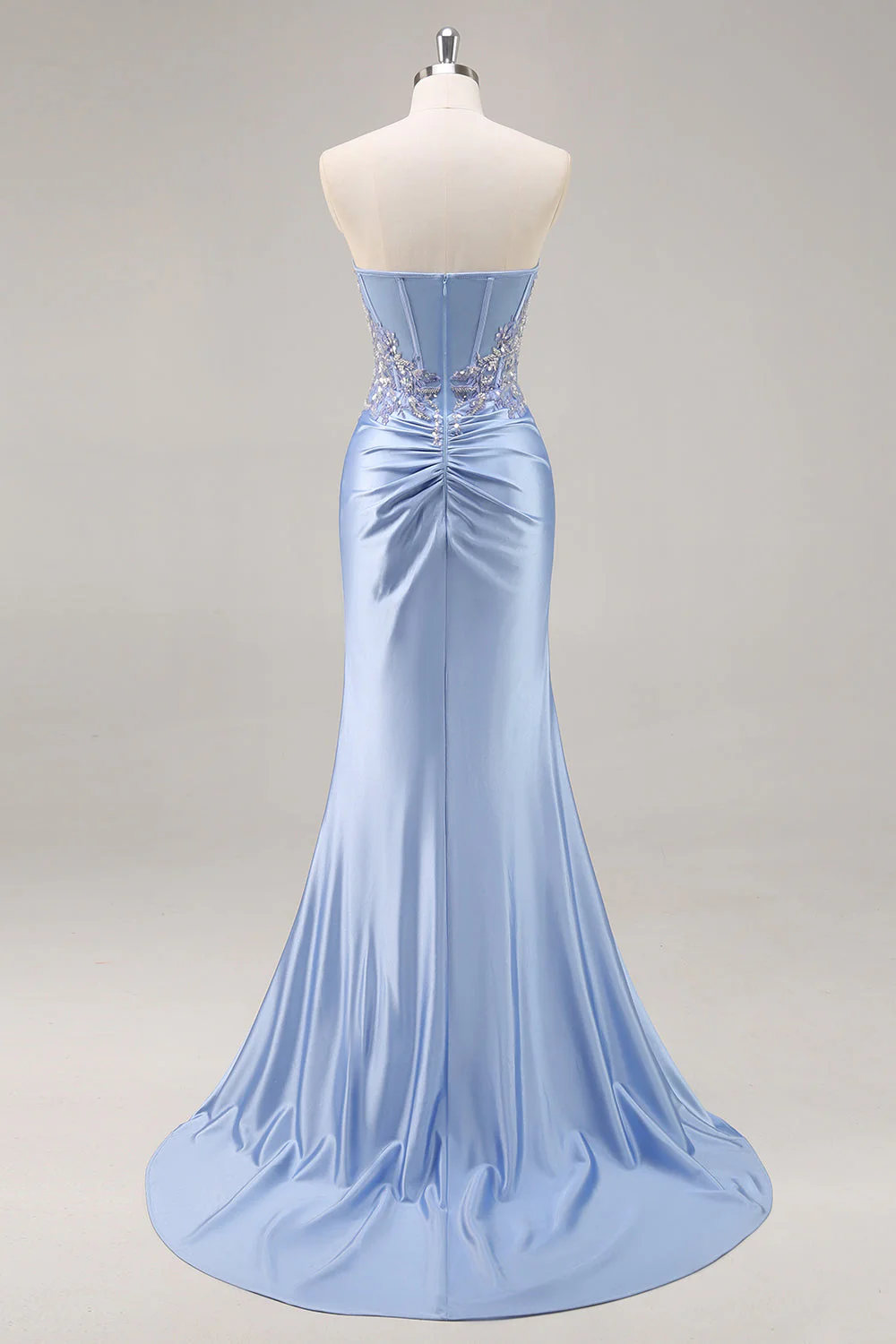 Burgundy Mermaid Strapless Sequin Long Prom Dress with Beading - Image 10