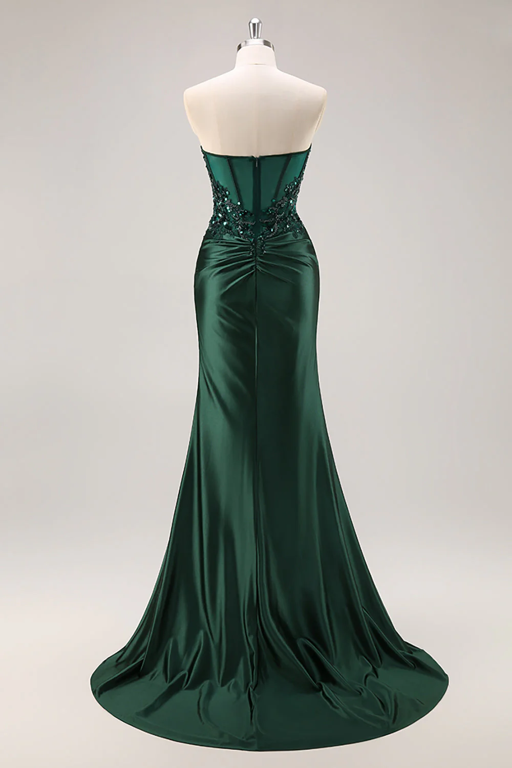 Burgundy Mermaid Strapless Sequin Long Prom Dress with Beading - Image 13