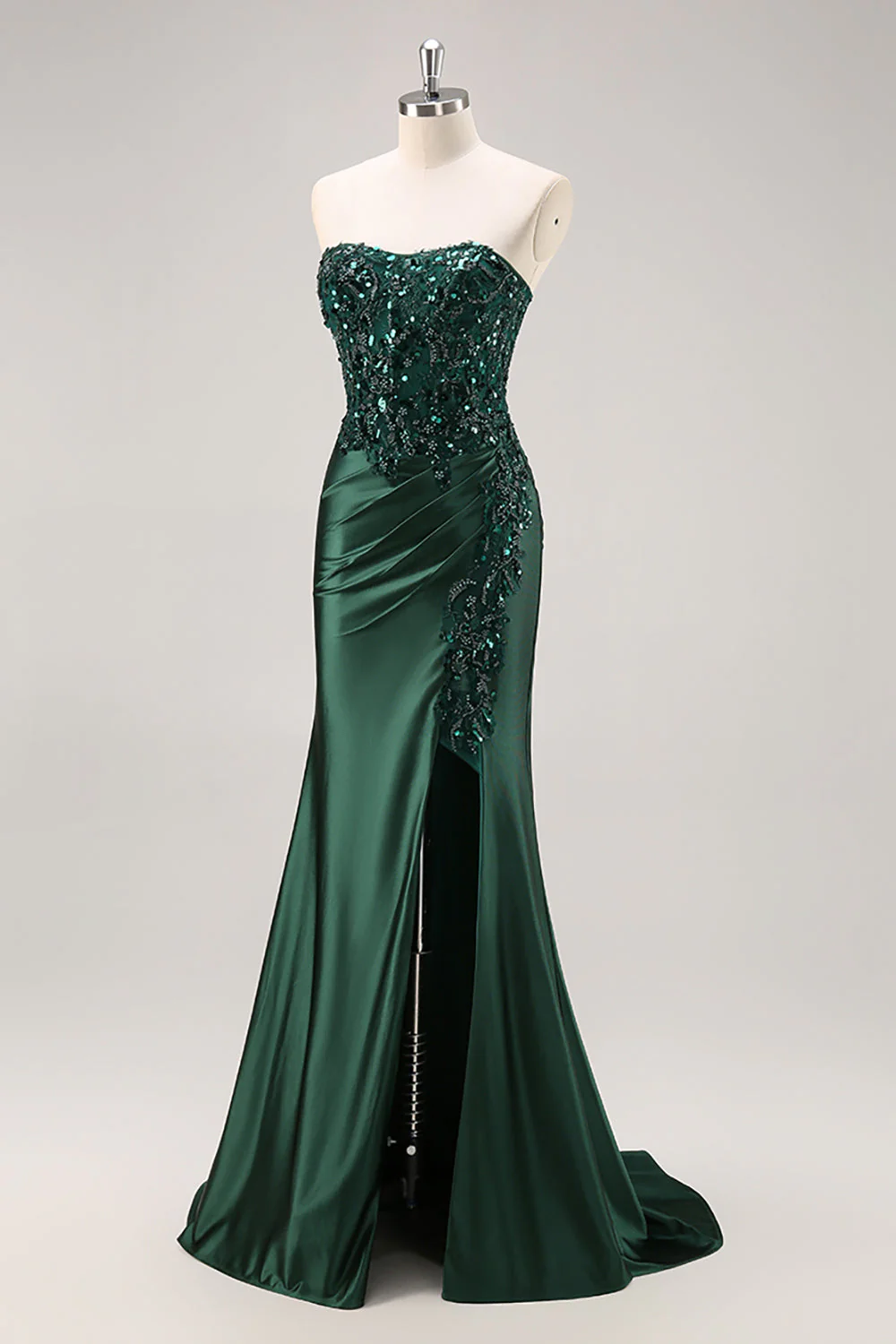 Burgundy Mermaid Strapless Sequin Long Prom Dress with Beading - Image 14