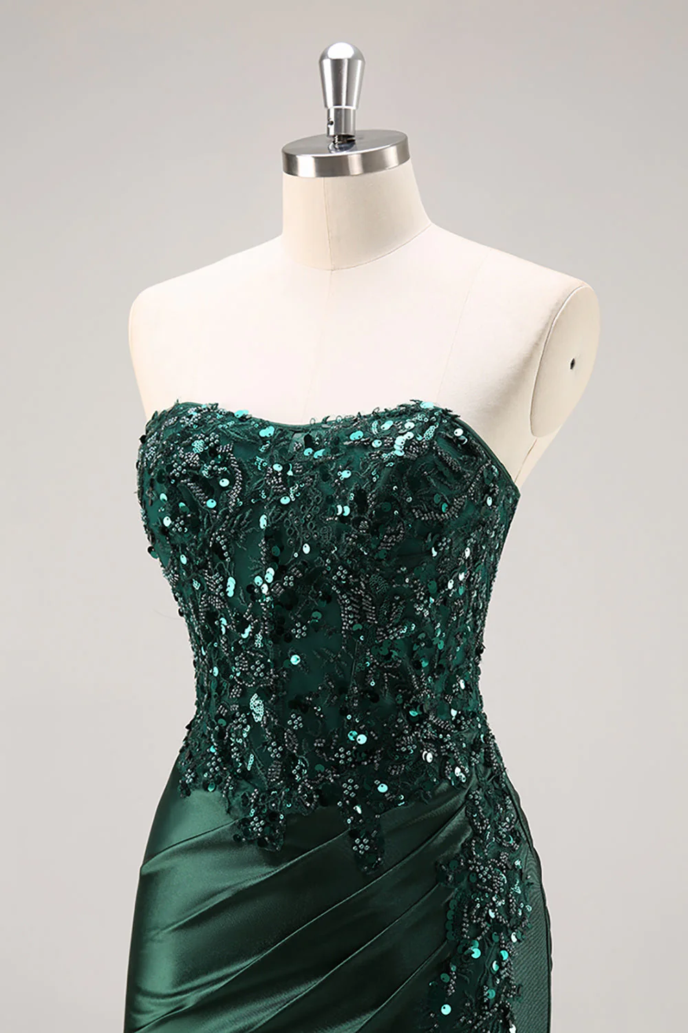 Burgundy Mermaid Strapless Sequin Long Prom Dress with Beading - Image 17