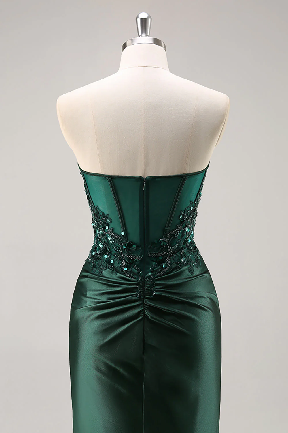 Burgundy Mermaid Strapless Sequin Long Prom Dress with Beading - Image 18