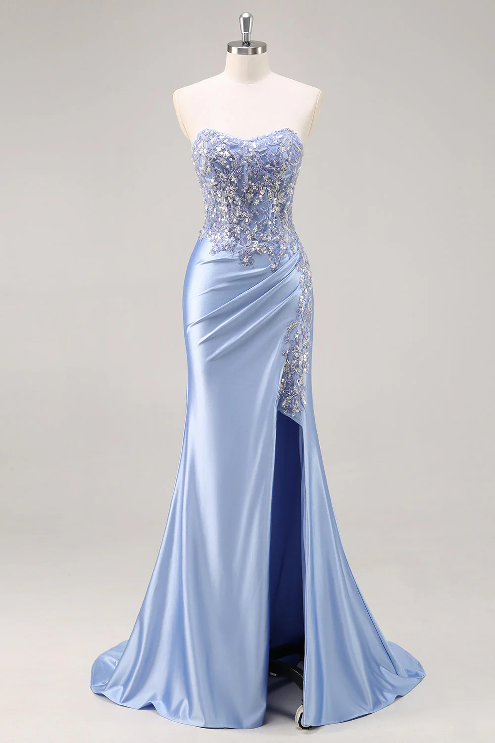 Burgundy Mermaid Strapless Sequin Long Prom Dress with Beading - Image 9