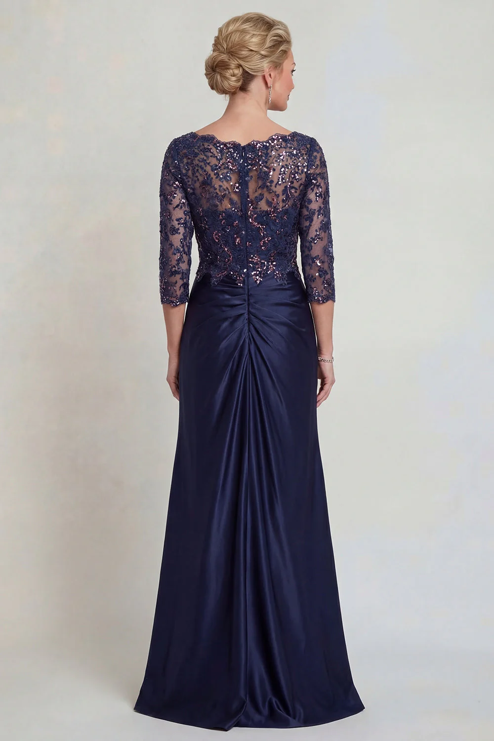 Burgundy Mermaid V Neck Sequin Mother of the Bride Dress with 3/4 Sleeves - Image 6