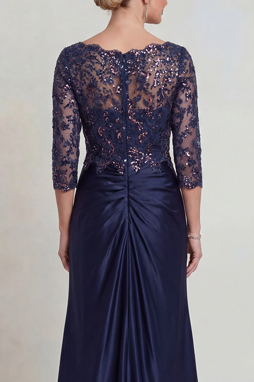 Burgundy Mermaid V Neck Sequin Mother of the Bride Dress with 3/4 Sleeves - Image 8