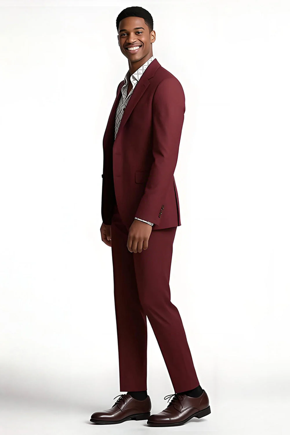 Burgundy Notched Lapel 2 Piece Slim Fit Men's Prom Suits - Image 3