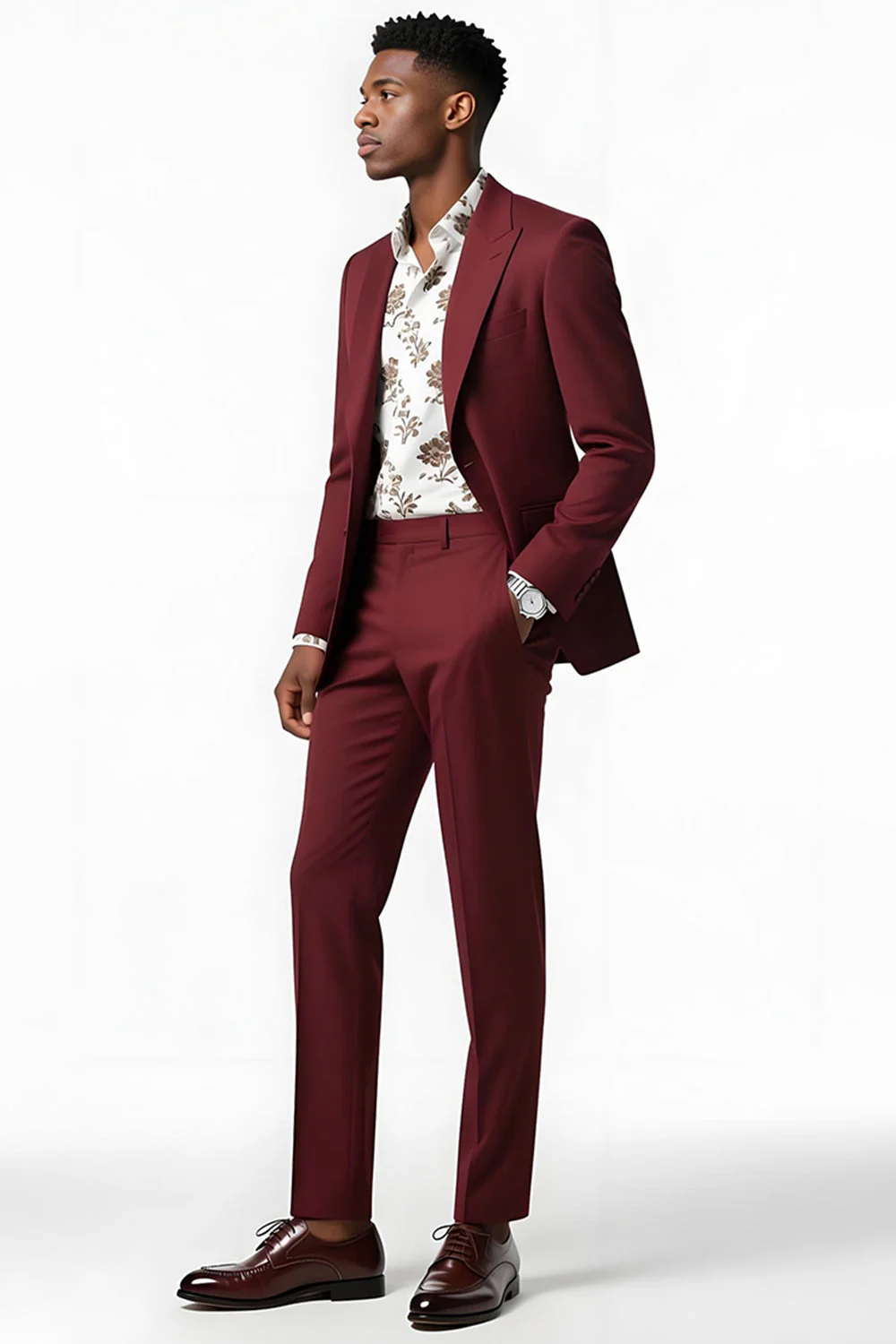 Burgundy Peak Lapel 2 Piece Single Breasted Men Suits - Image 3