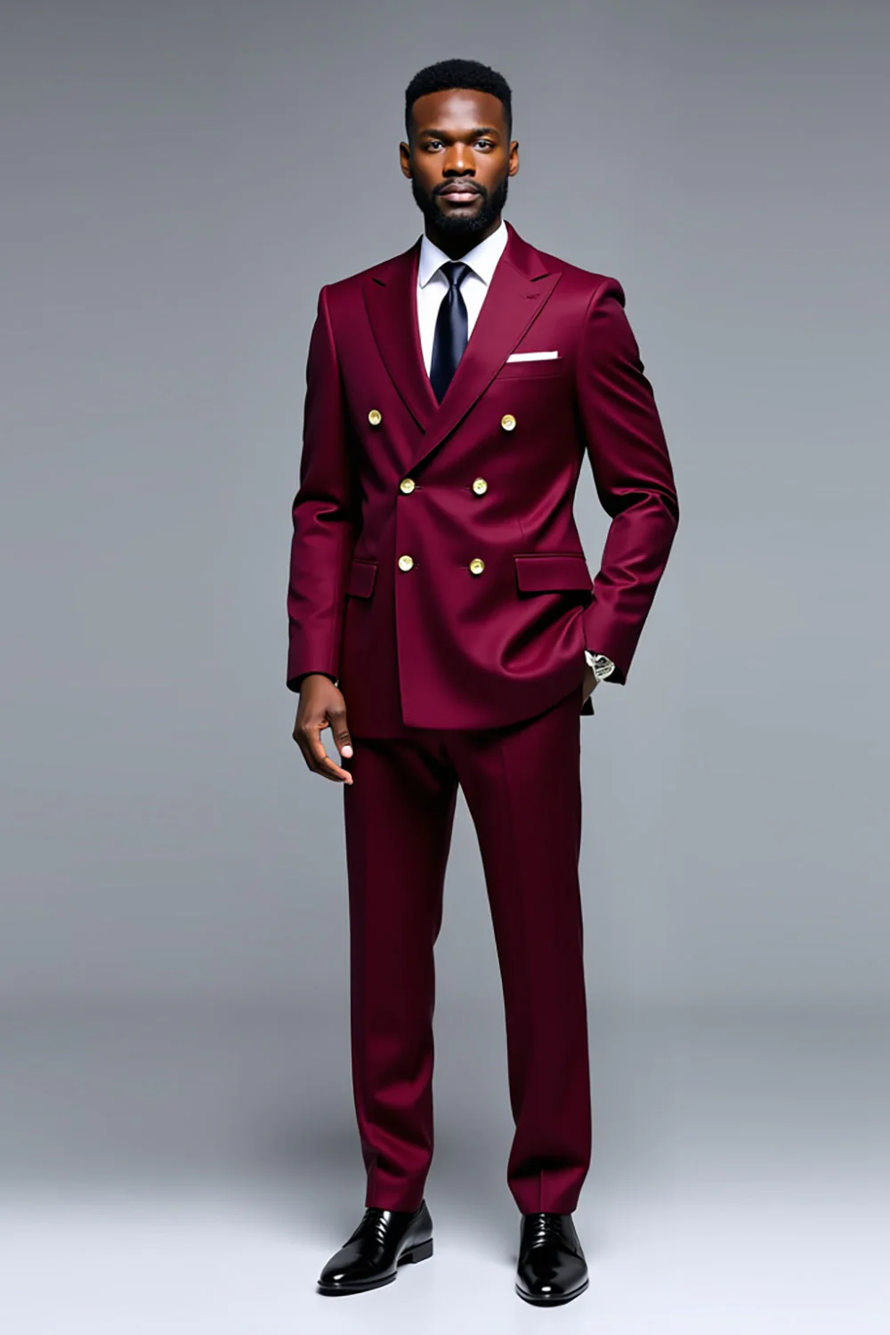 Burgundy Peak Lapel 2 Pieces Men's Prom Suits - Image 3