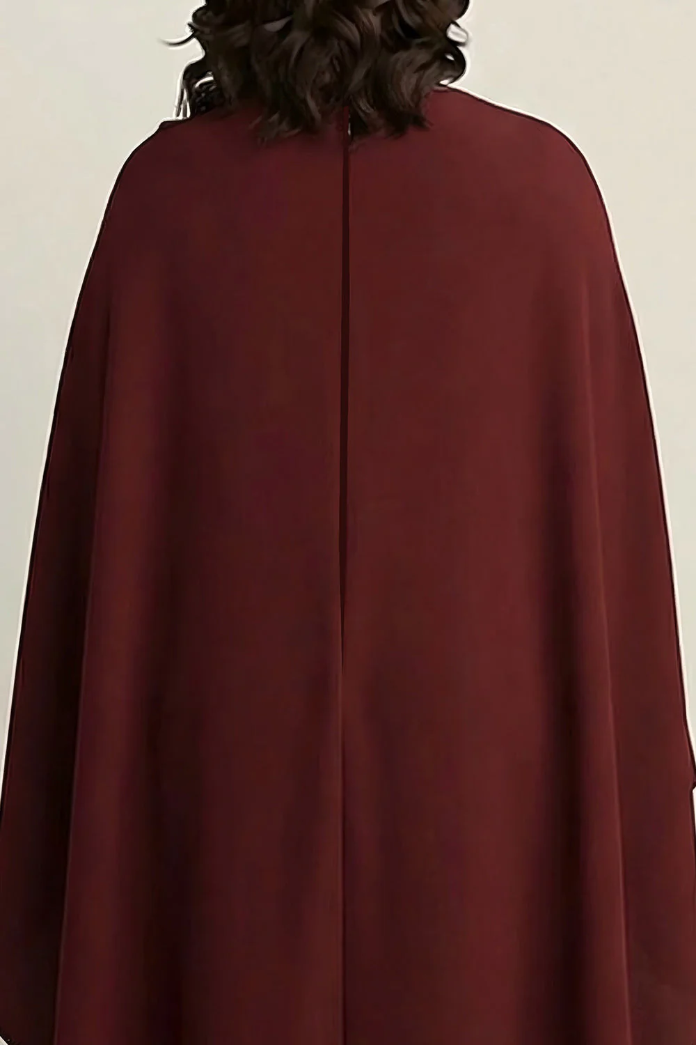 Burgundy Plus Size Sheath High Neck Midi Formal Dress with Cape - Image 4