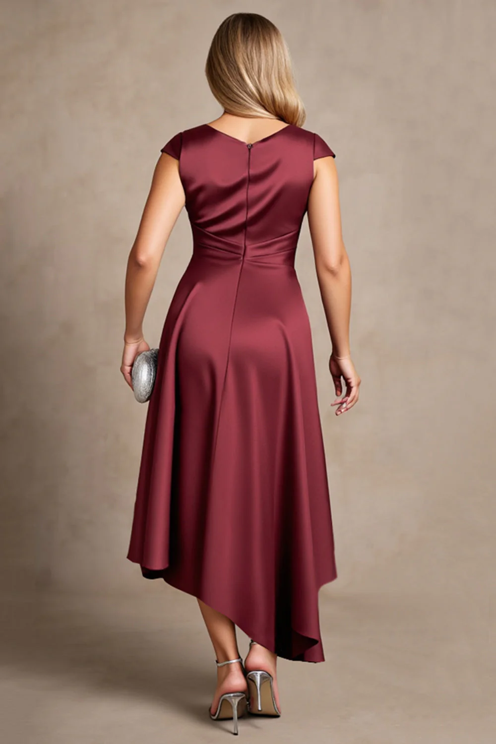 Burgundy Satin A Line Boat Neck Choir Dress with Bow - Image 3