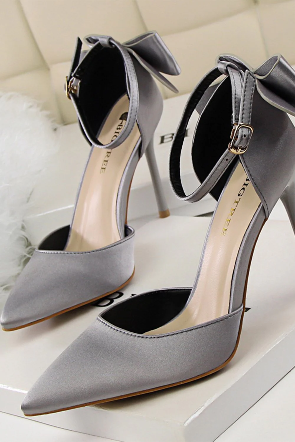 Burgundy Satin Prom Heels with Bowknot - Image 10