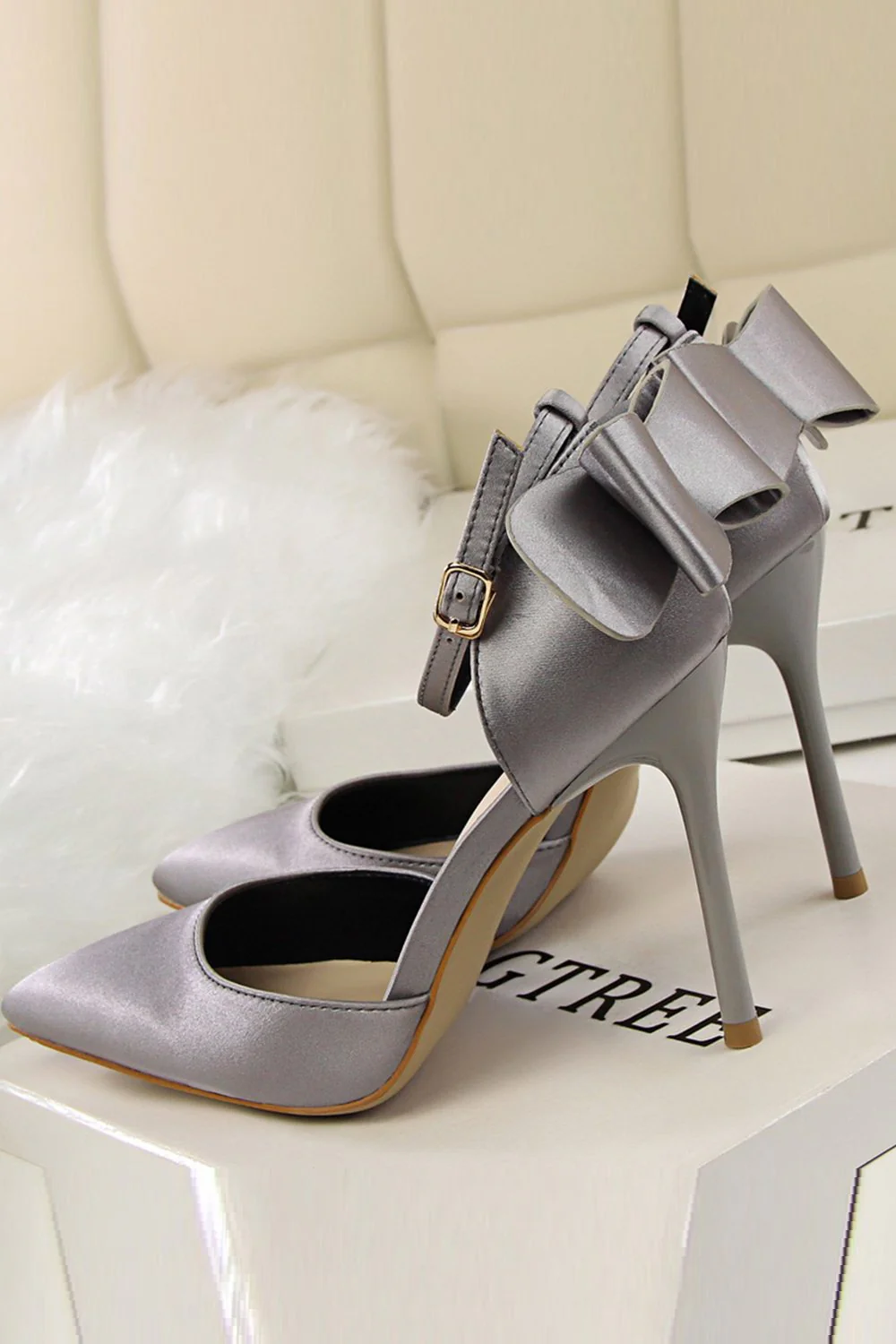 Burgundy Satin Prom Heels with Bowknot - Image 11