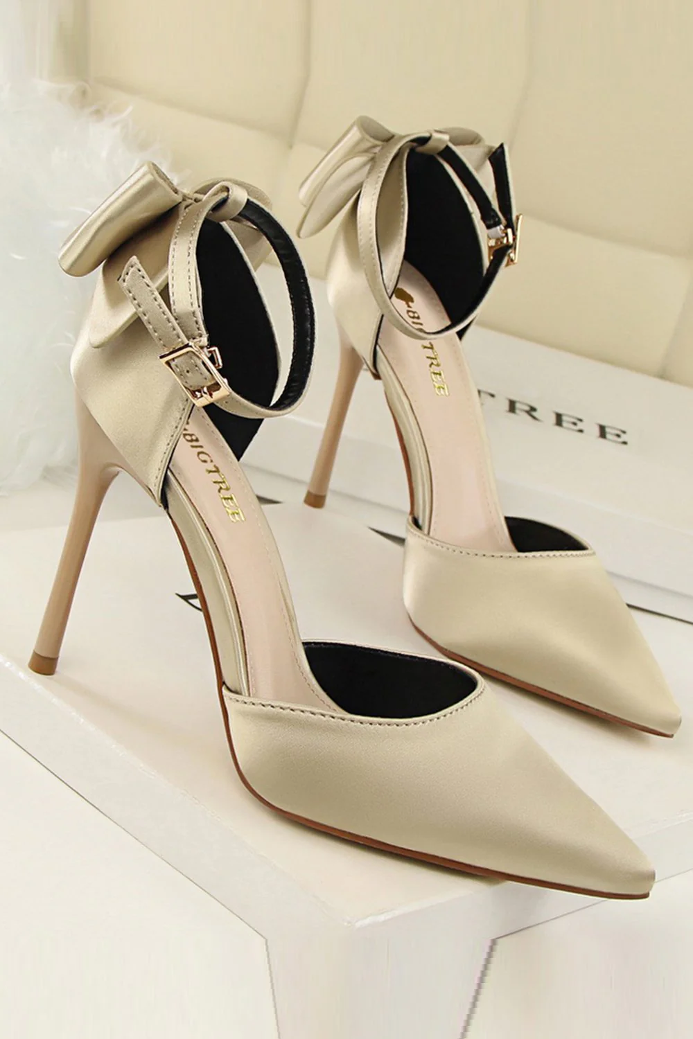 Burgundy Satin Prom Heels with Bowknot - Image 13