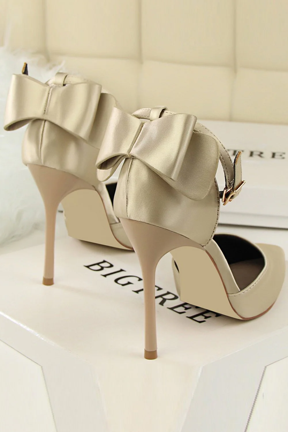 Burgundy Satin Prom Heels with Bowknot - Image 14