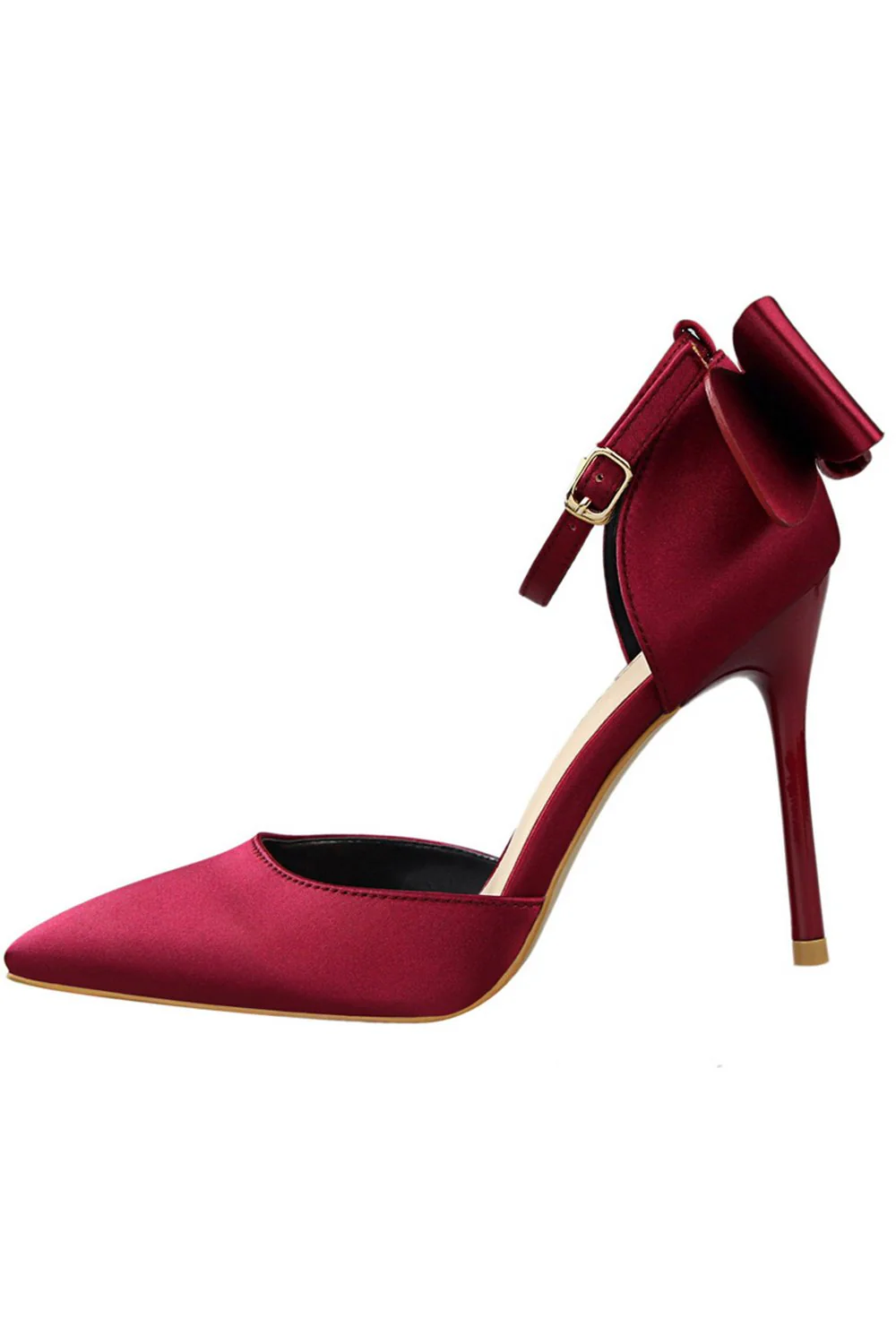 Burgundy Satin Prom Heels with Bowknot - Image 3