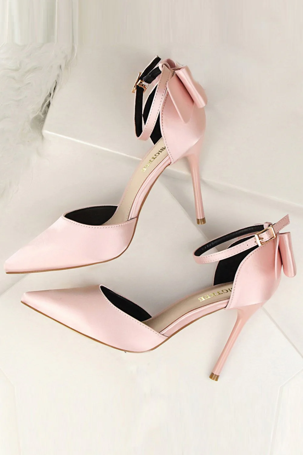Burgundy Satin Prom Heels with Bowknot - Image 6