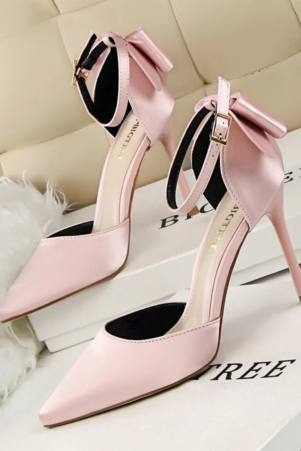 Burgundy Satin Prom Heels with Bowknot - Image 7