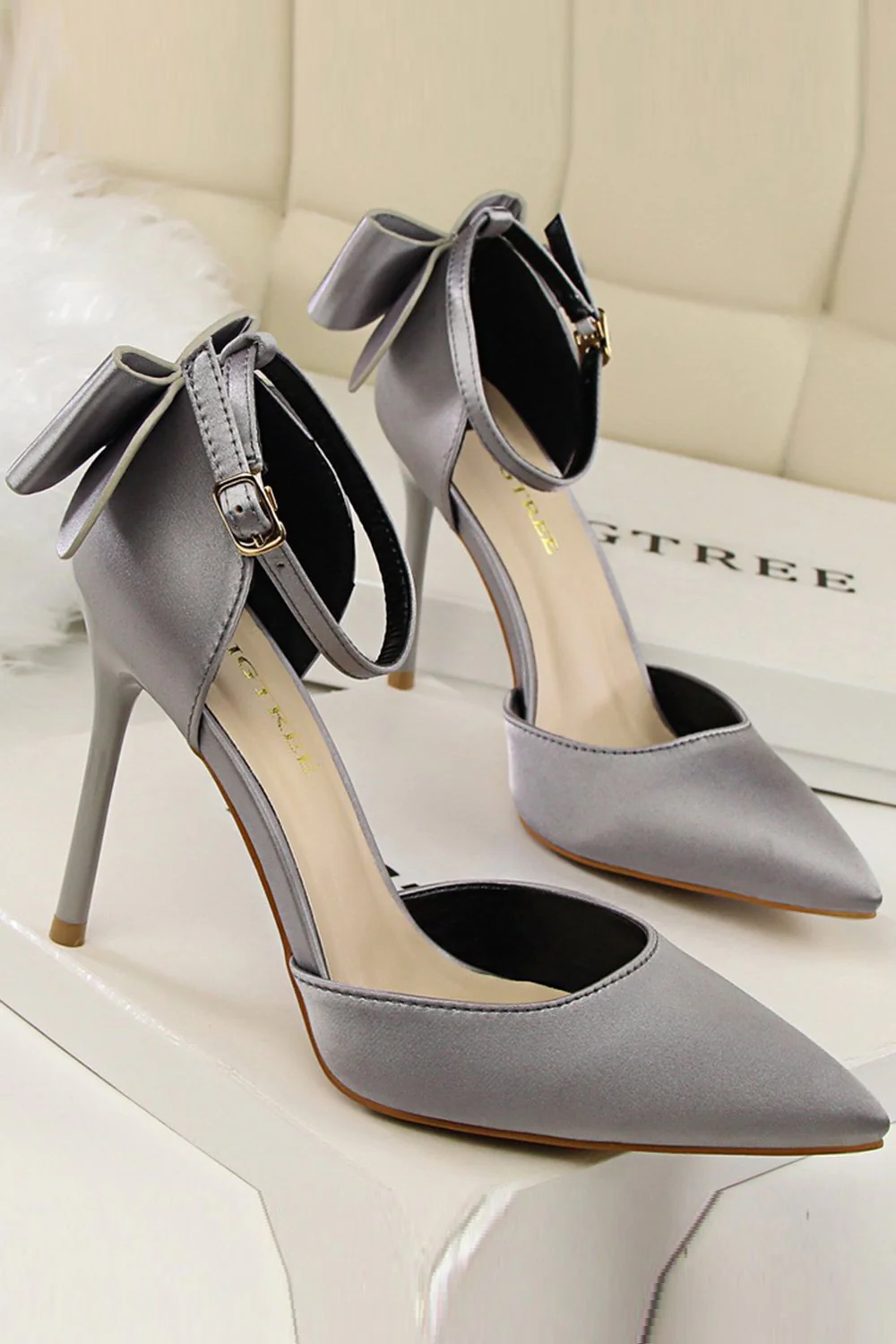 Burgundy Satin Prom Heels with Bowknot - Image 9