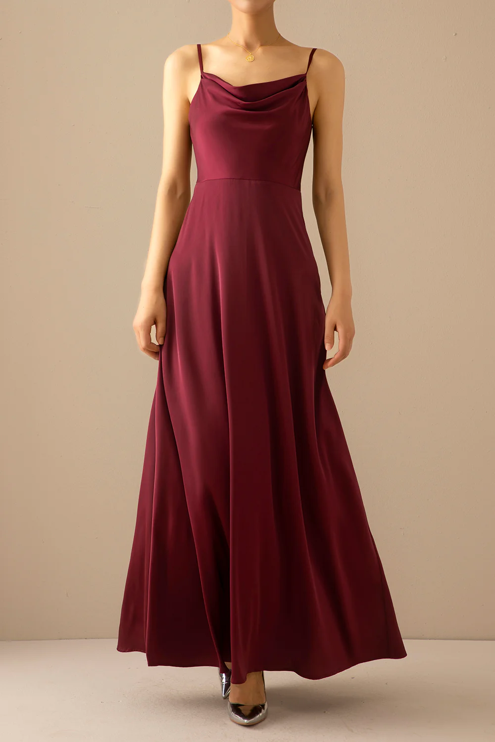 Burgundy Simple Long Bridesmaid Prom Dress - Image 3