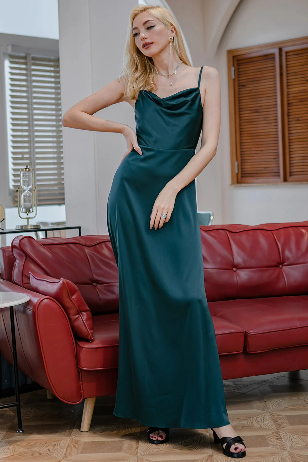 Burgundy Simple Long Bridesmaid Prom Dress - Image 8