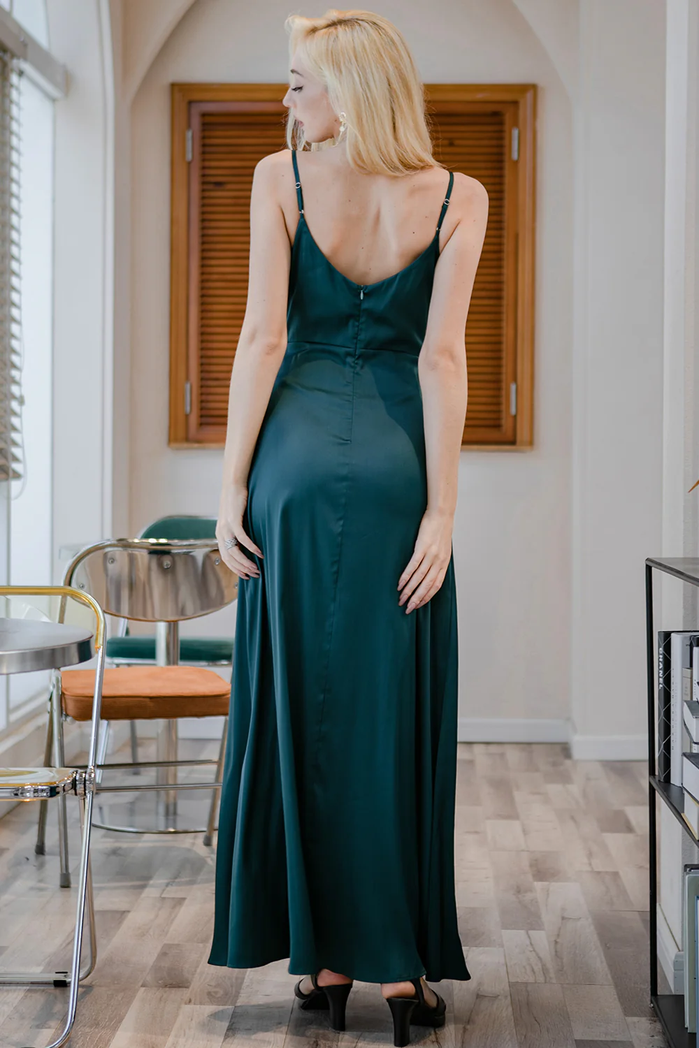 Burgundy Simple Long Bridesmaid Prom Dress - Image 9
