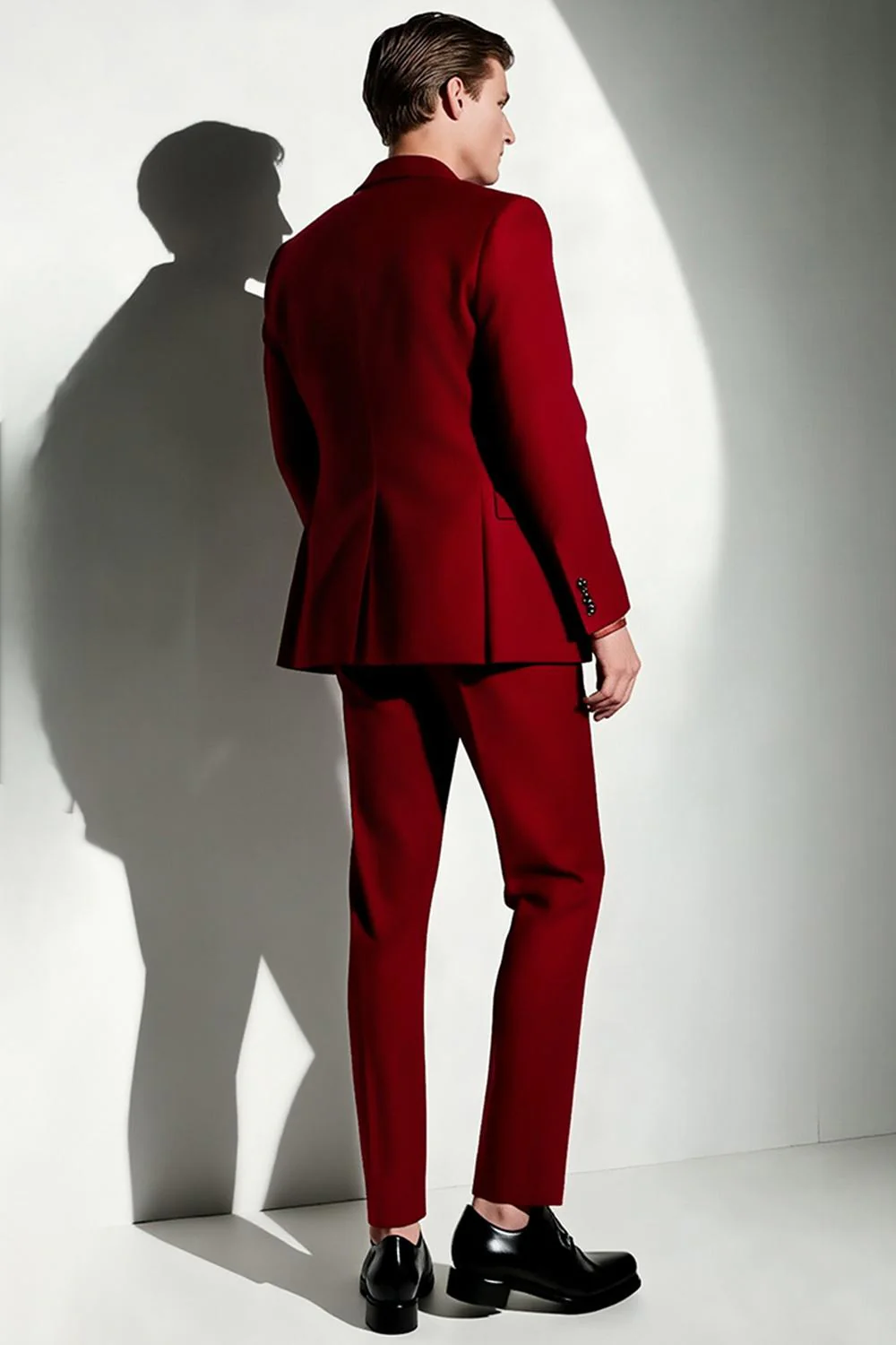 Burgundy Singel Breasted 3 Piece Men's Prom Suits - Image 3