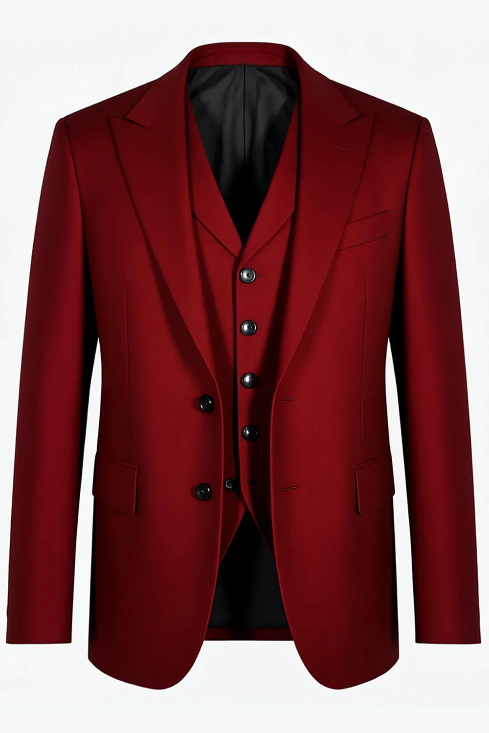 Burgundy Singel Breasted 3 Piece Men's Prom Suits - Image 4