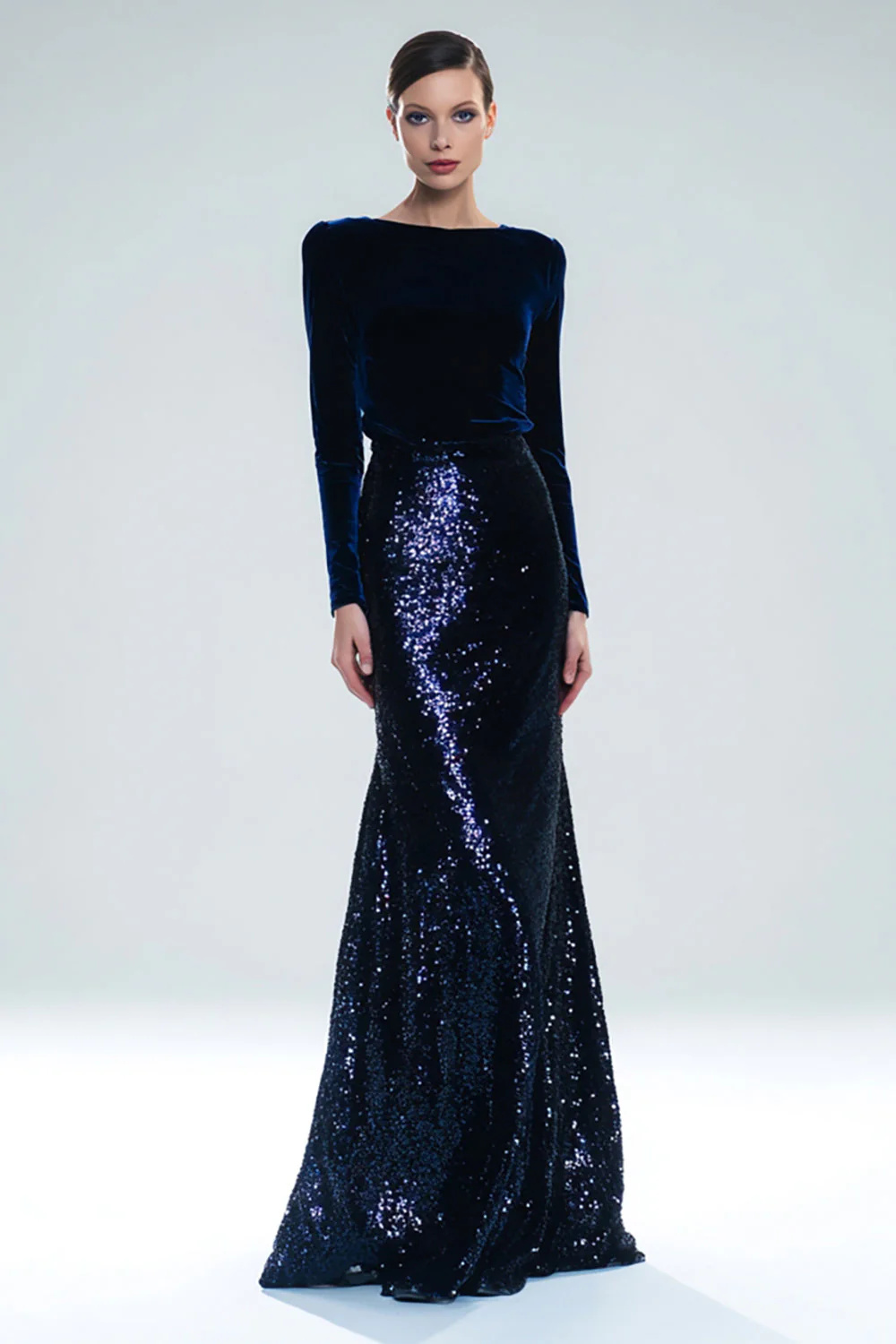 Burgundy Velvet Mermaid Bateau Neck Long Evening Dress - Image 3