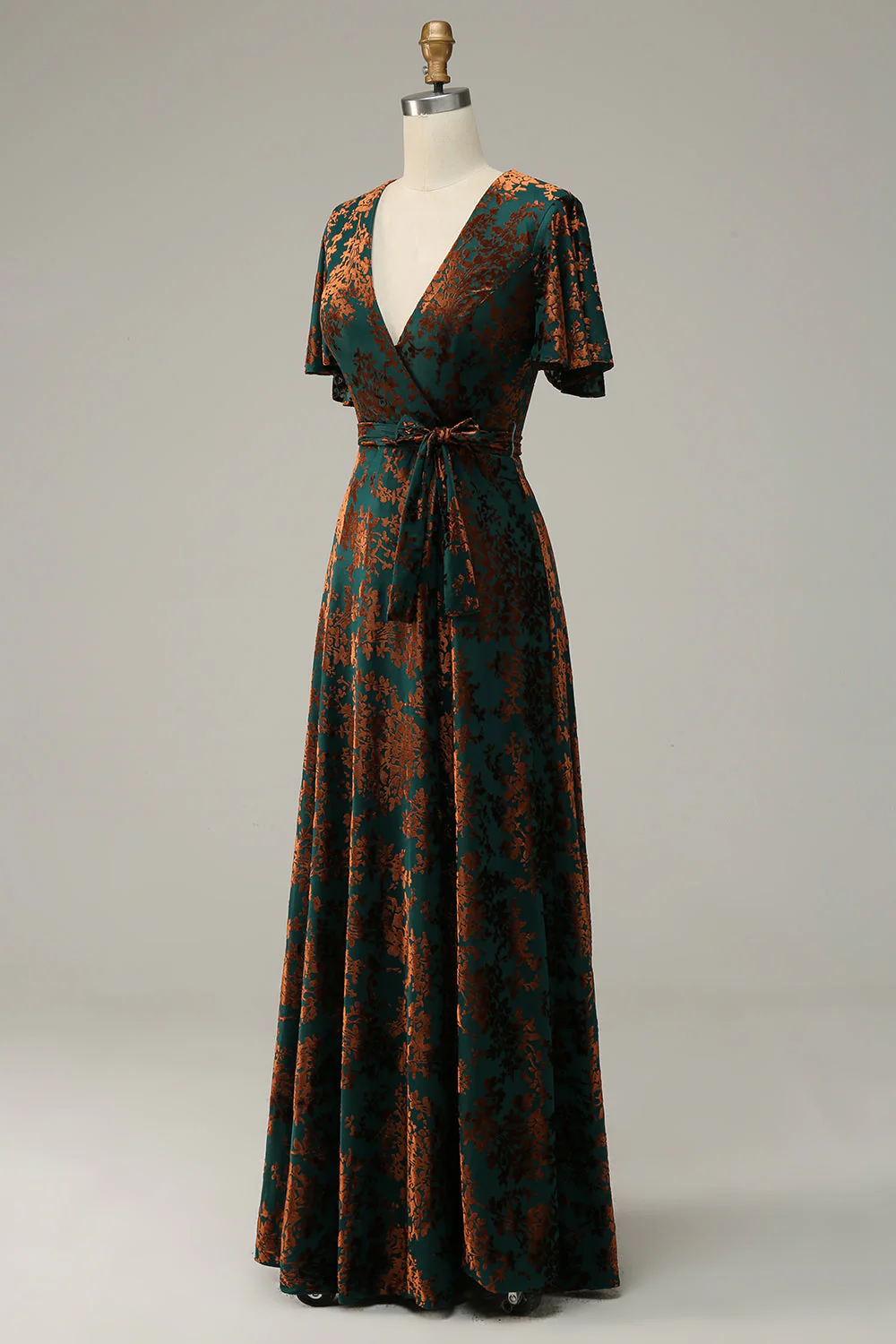Burnout Velvet Dark Green Mother of Bride Dress - Image 3