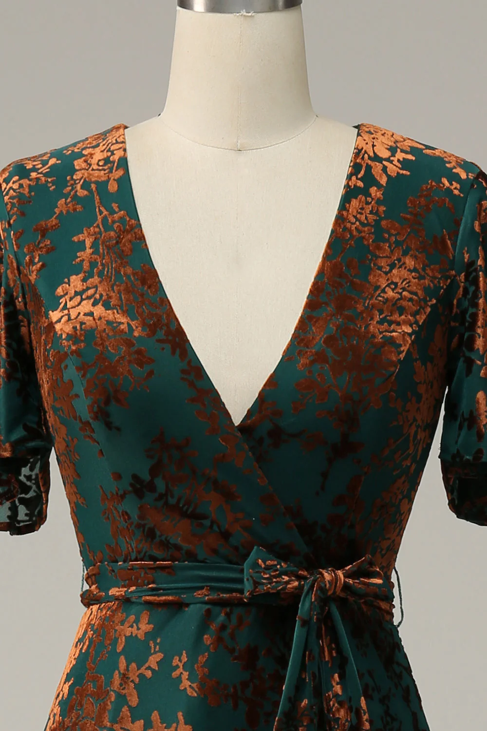 Burnout Velvet Dark Green Mother of Bride Dress - Image 4
