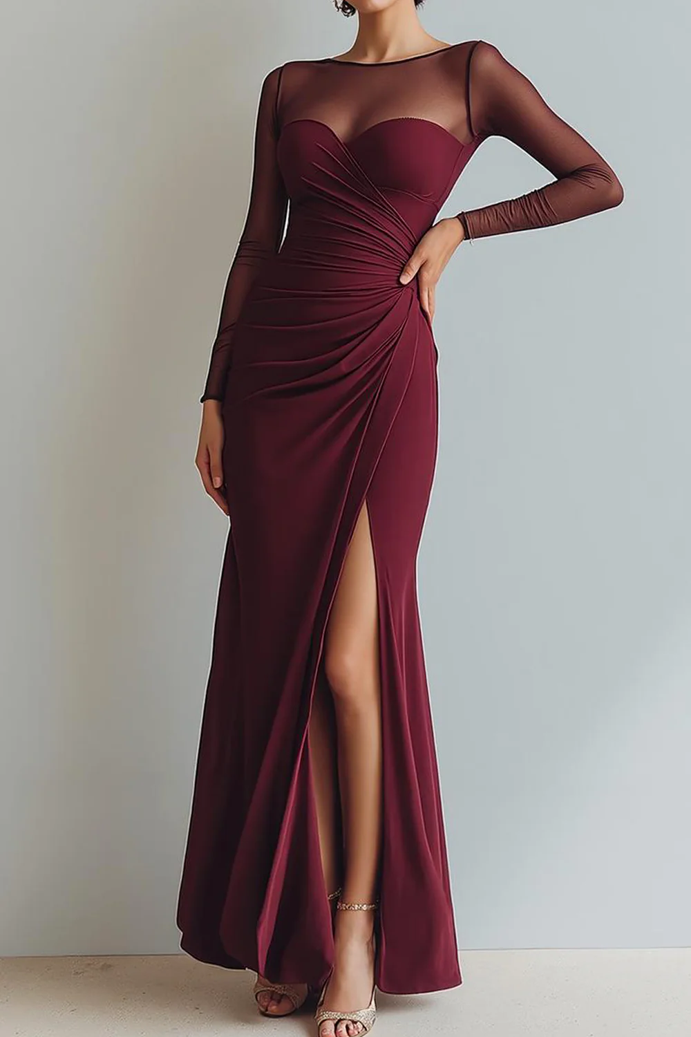 Cabernet Bateau Neck Mermaid Evening Dress - Image 3
