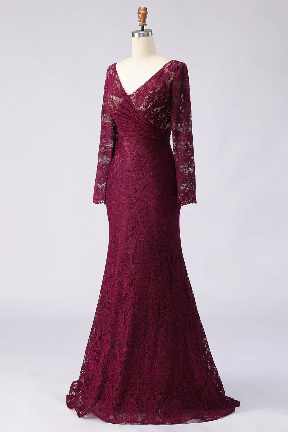 Cabernet Lace Mermaid V-Neck Appliqued Long Mother of the Bride Dress - Image 2