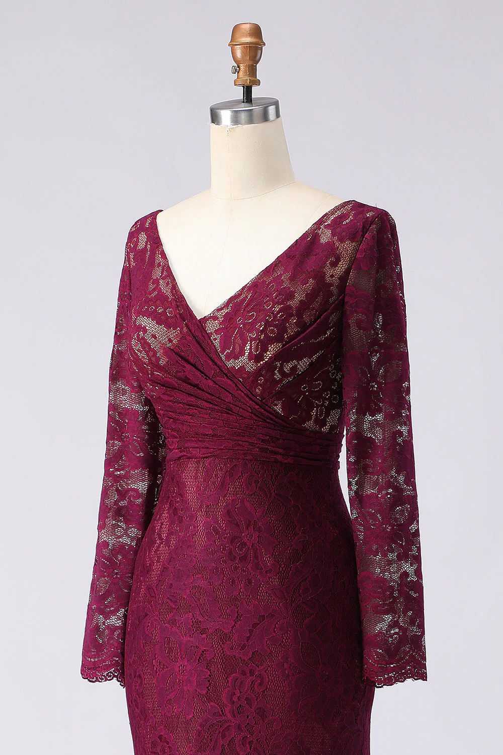 Cabernet Lace Mermaid V-Neck Appliqued Long Mother of the Bride Dress - Image 3