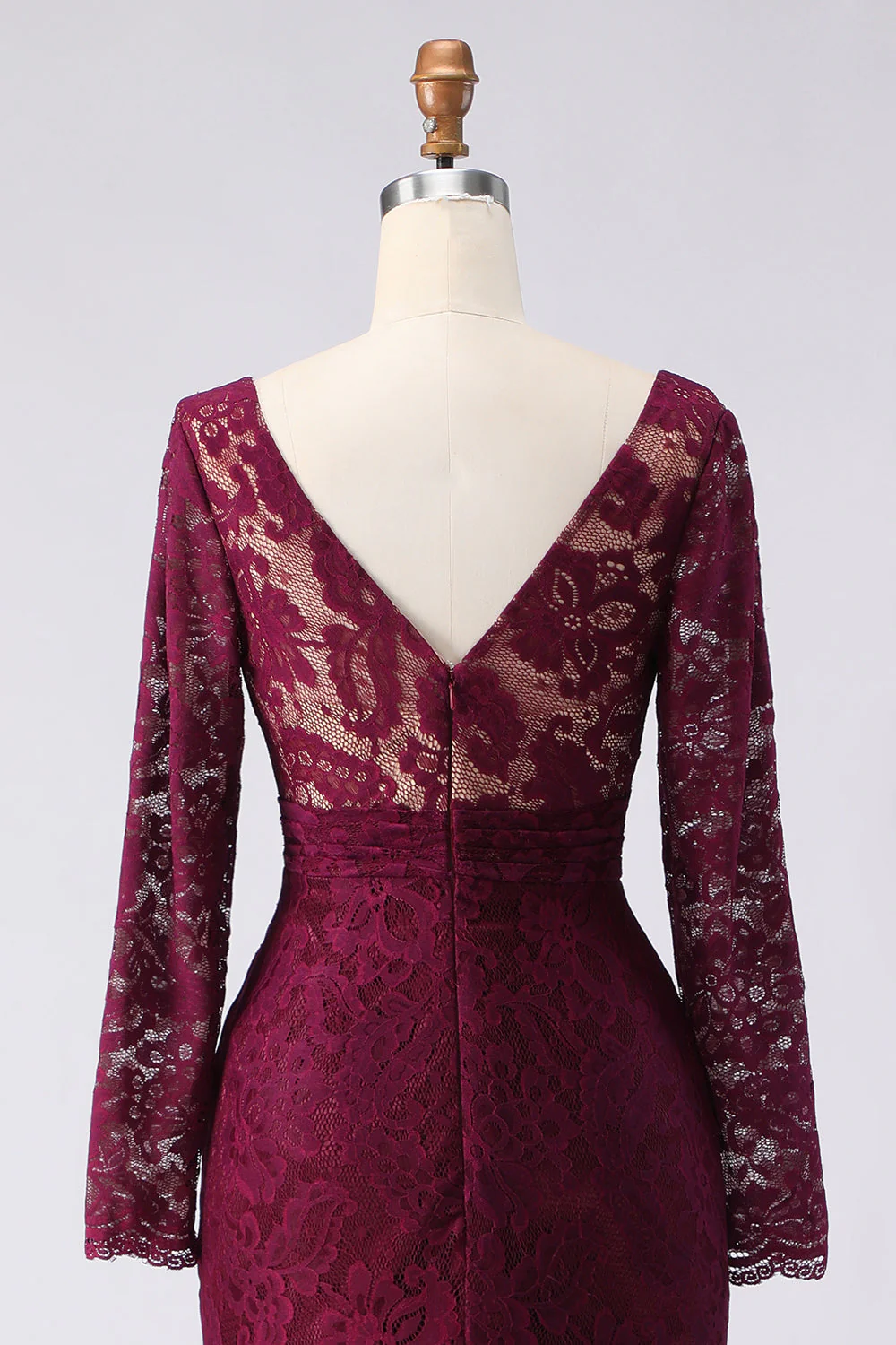 Cabernet Lace Mermaid V-Neck Appliqued Long Mother of the Bride Dress - Image 5