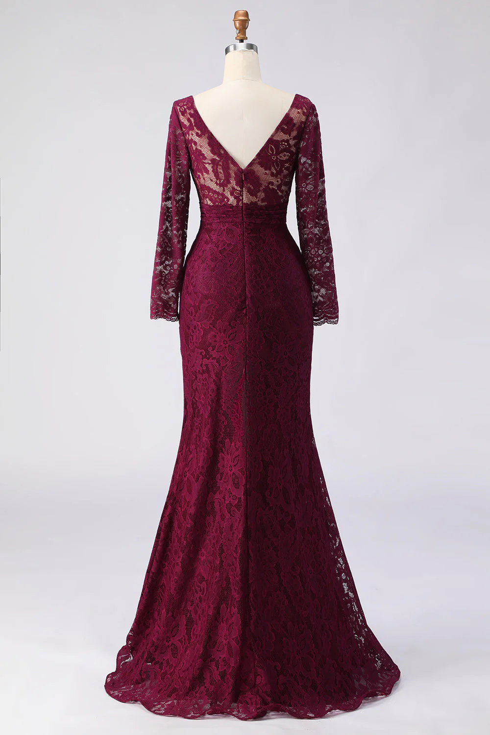 Cabernet Lace Mermaid V-Neck Appliqued Long Mother of the Bride Dress - Image 6