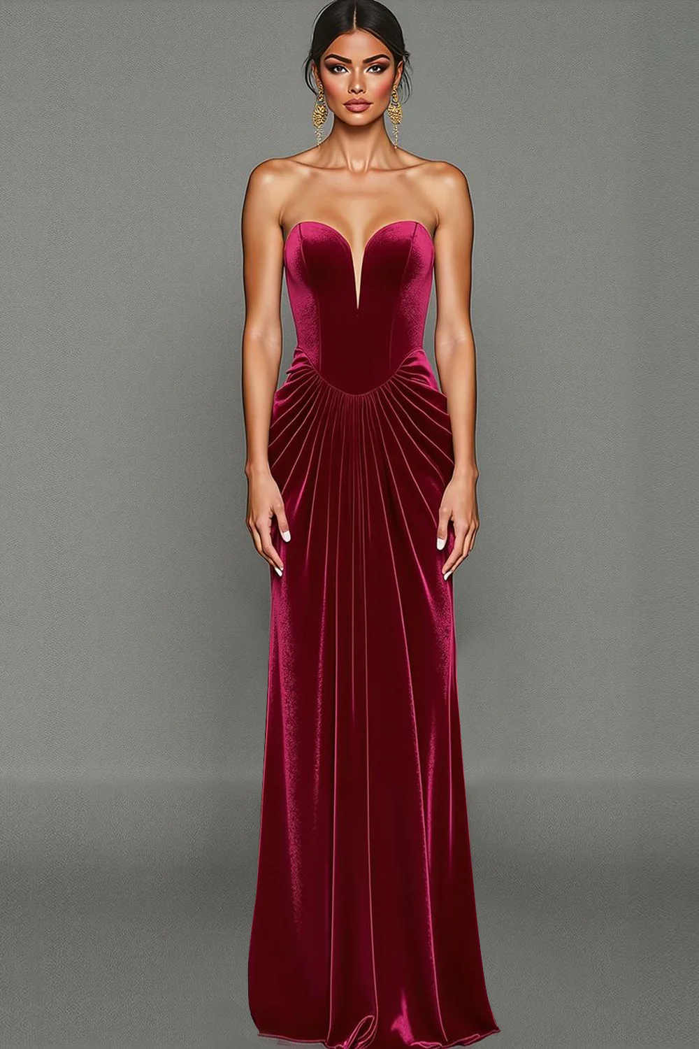 Cabernet Mermaid Strapless Long Evening Dress - Image 3