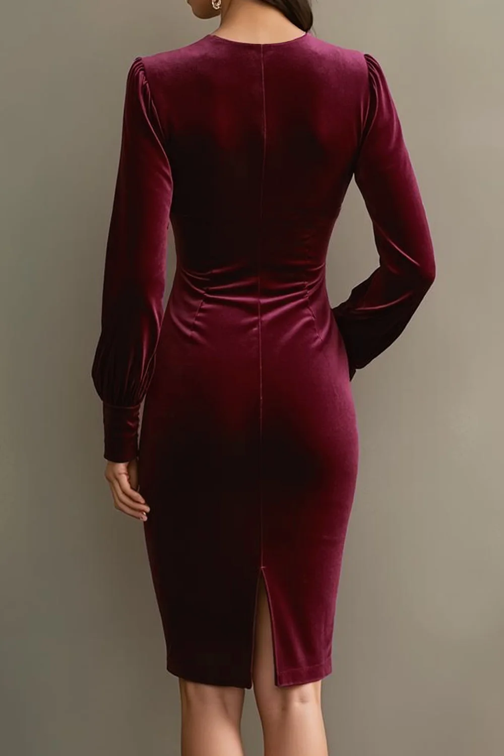 Cabernet Velvet Sheath Long Sleeve Midi Formal Dress - Image 2