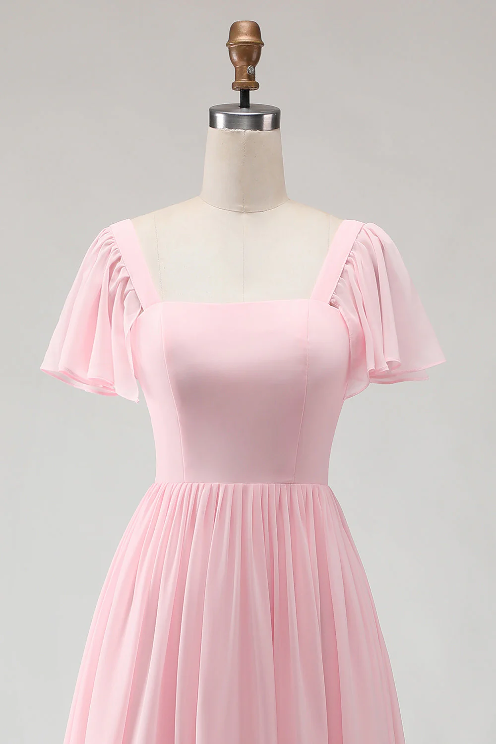 Candy Pink A Line Square Neck Chiffon Long Bridesmaid Dress - Image 6