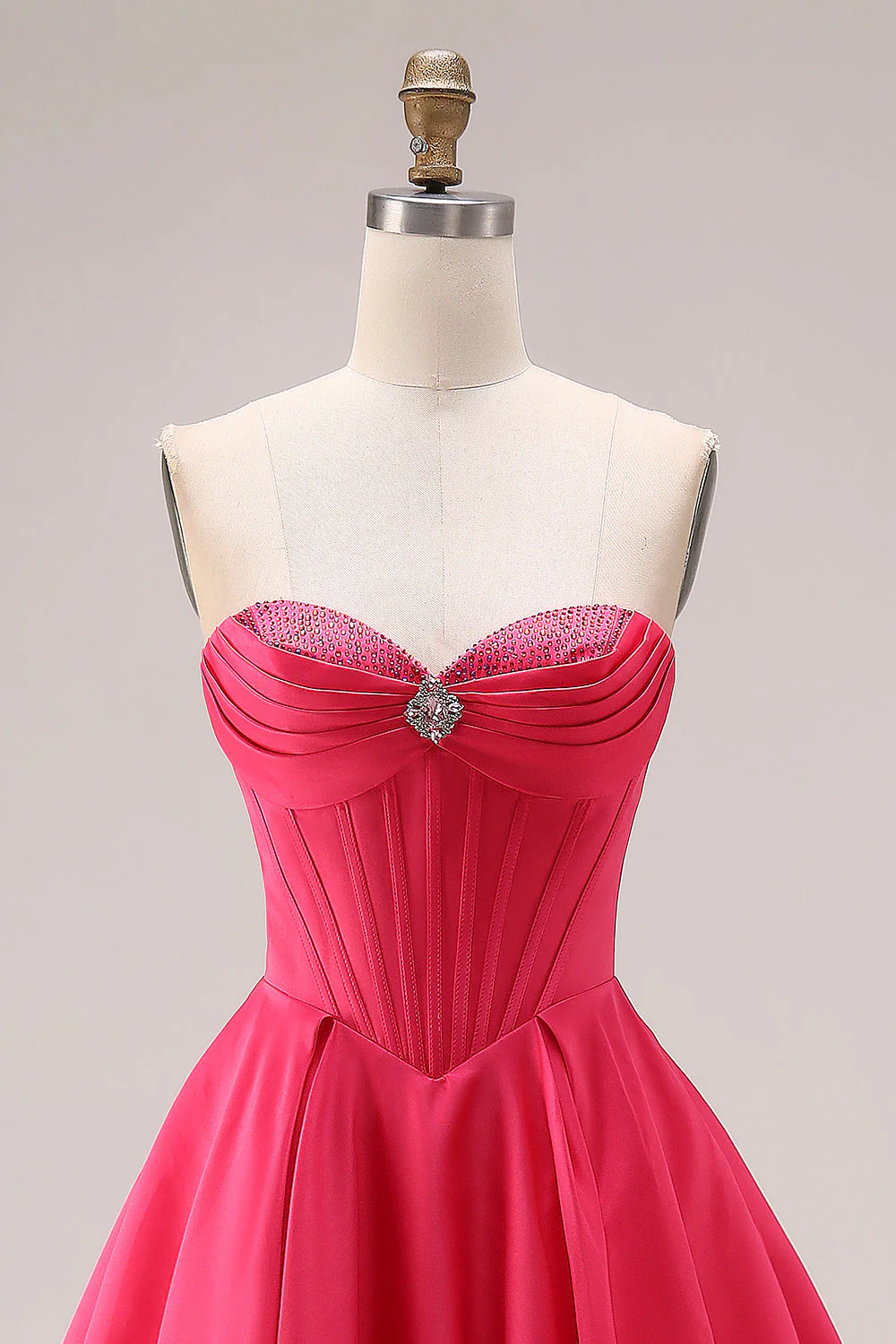 Candy Pink Sweetheart A-Line Corset Ruched Long Prom Dress - Image 4