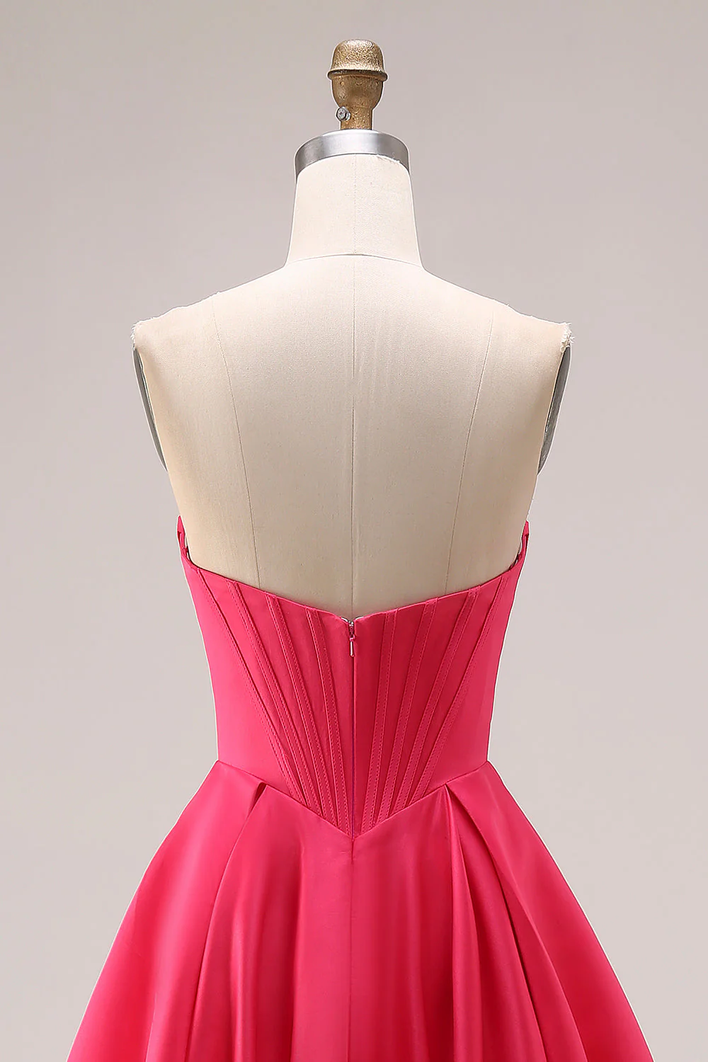Candy Pink Sweetheart A-Line Corset Ruched Long Prom Dress - Image 5
