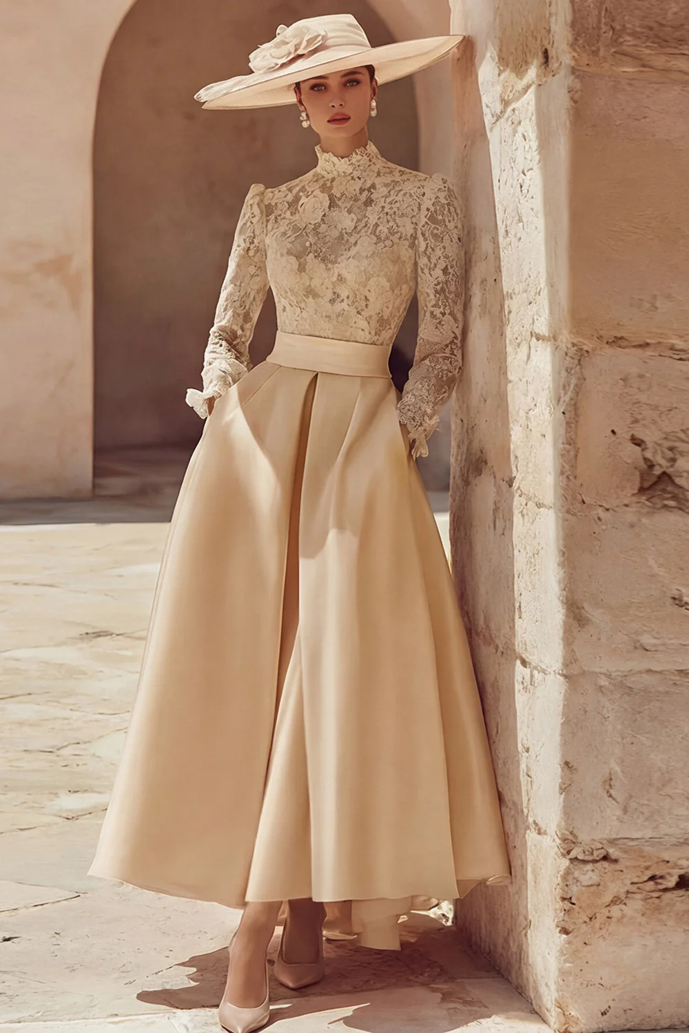Candy Pink High Neck A Line Long Mother of the Bride Dress with Lace - Image 11