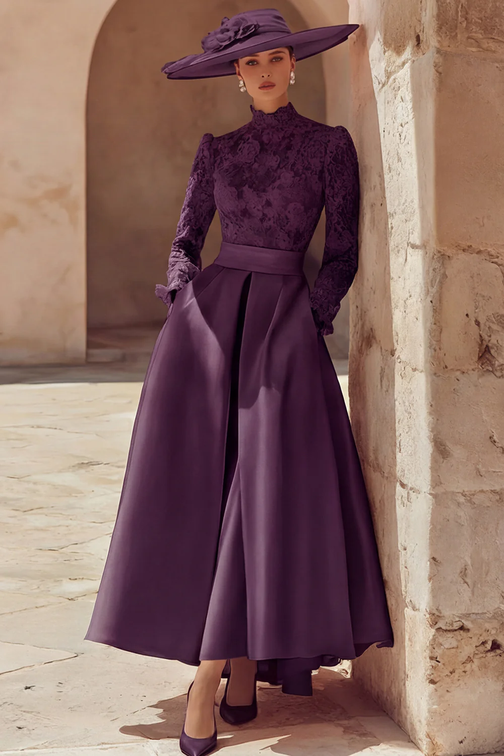 Candy Pink High Neck A Line Long Mother of the Bride Dress with Lace - Image 12