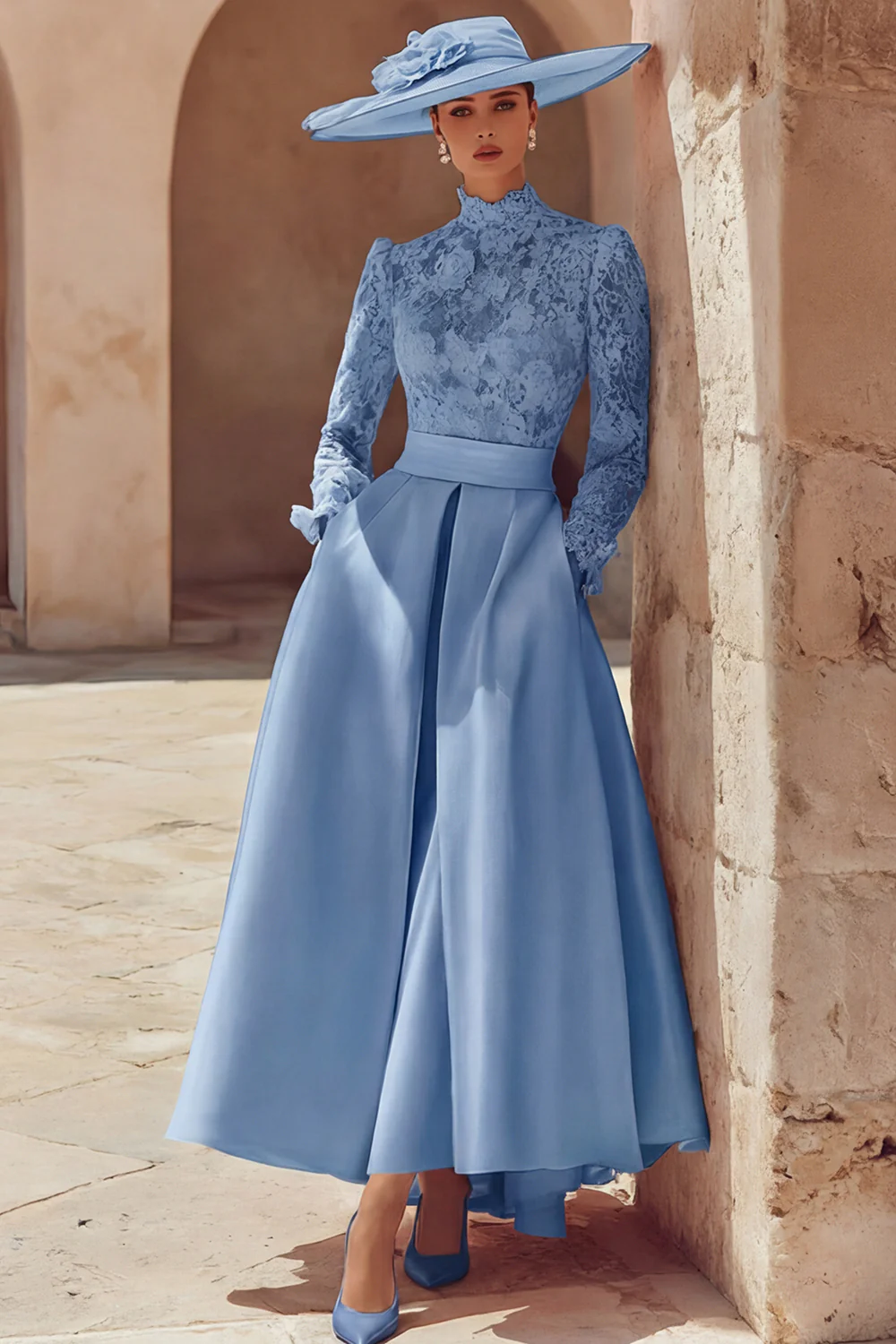 Candy Pink High Neck A Line Long Mother of the Bride Dress with Lace - Image 13