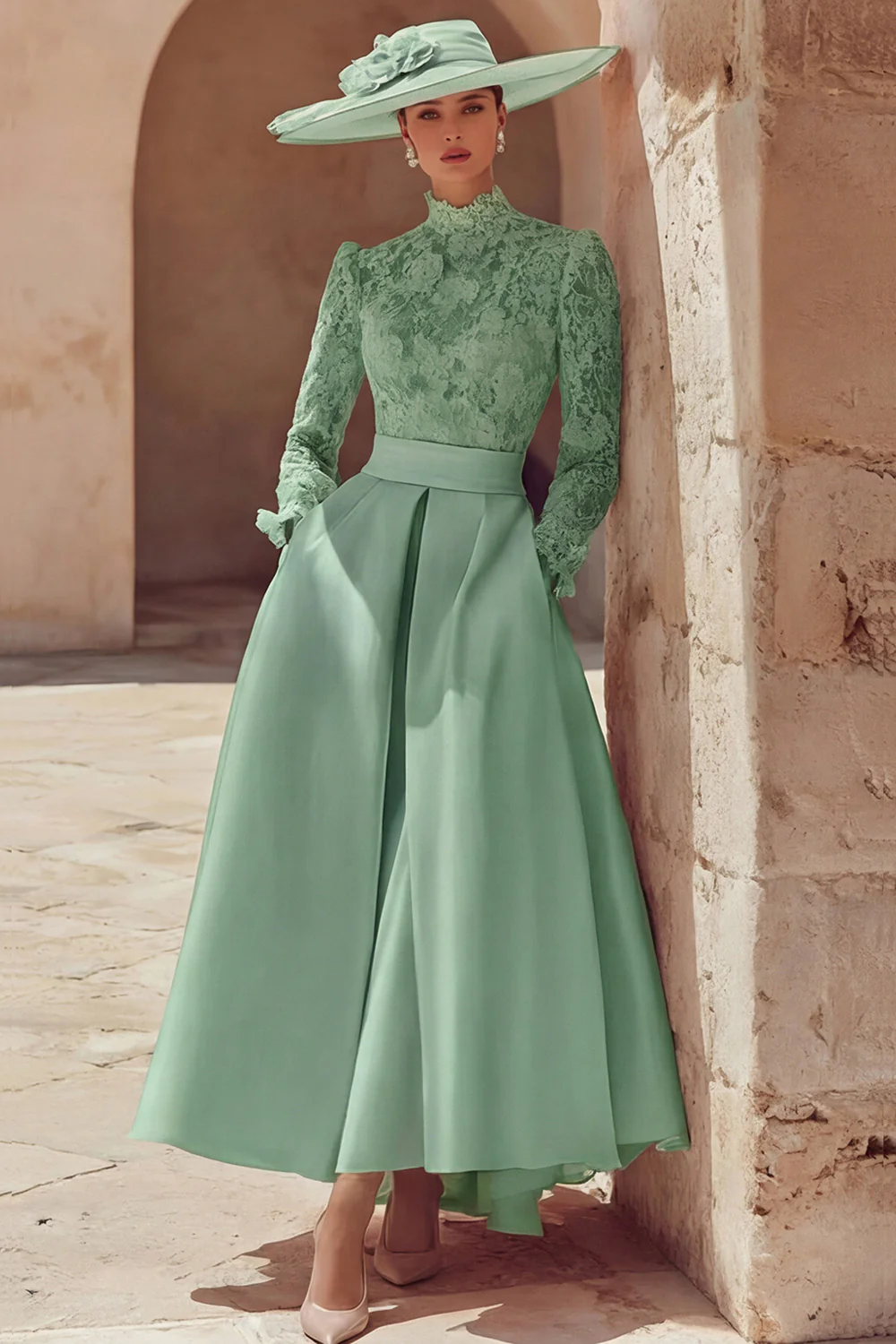 Candy Pink High Neck A Line Long Mother of the Bride Dress with Lace - Image 16
