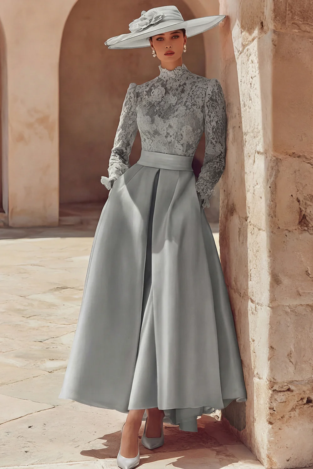 Candy Pink High Neck A Line Long Mother of the Bride Dress with Lace - Image 17