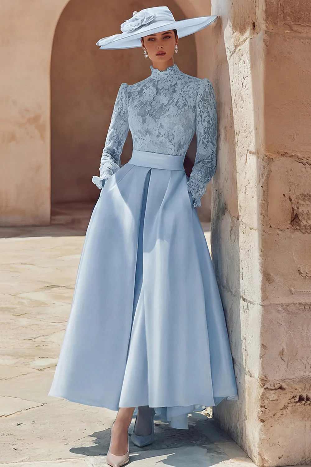Candy Pink High Neck A Line Long Mother of the Bride Dress with Lace - Image 18