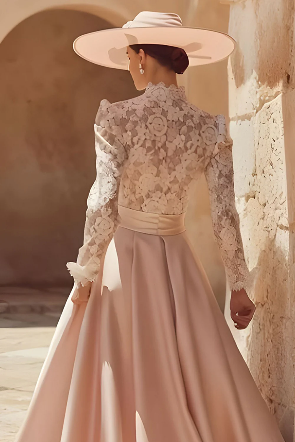 Candy Pink High Neck A Line Long Mother of the Bride Dress with Lace - Image 4