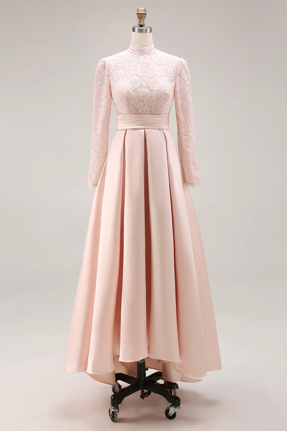 Candy Pink High Neck A Line Long Mother of the Bride Dress with Lace - Image 5