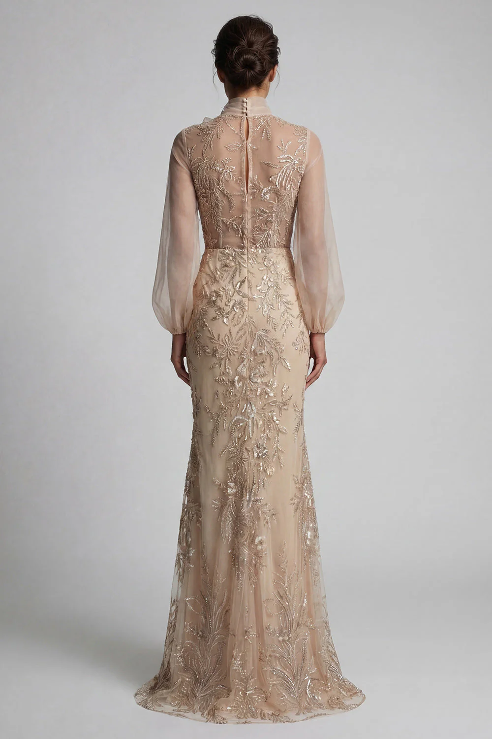Champagen Mermaid High Neck Long Mother of the Bride Dress with Bow - Image 2