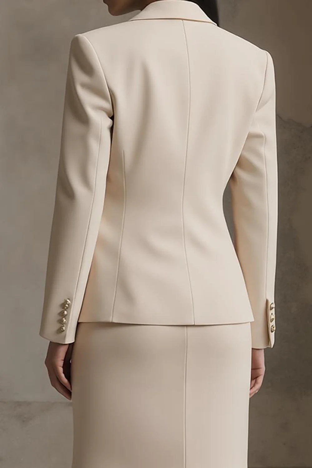 Champagne 2 Piece Notched Lapel Pencil Midi Business Dress - Image 4