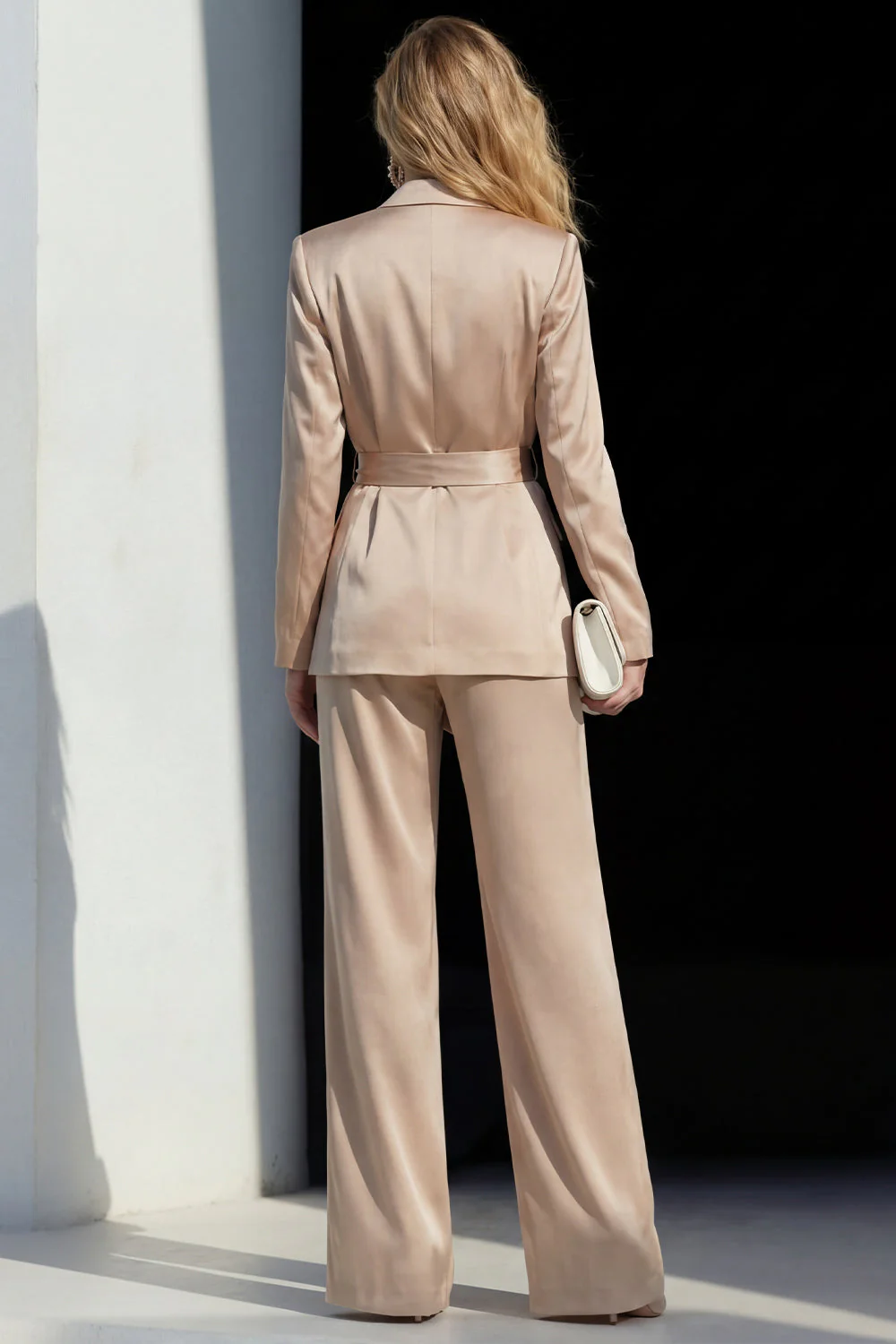 Champagne 2 Piece Peak Lapel Women's Work Suits with Belt - Image 2